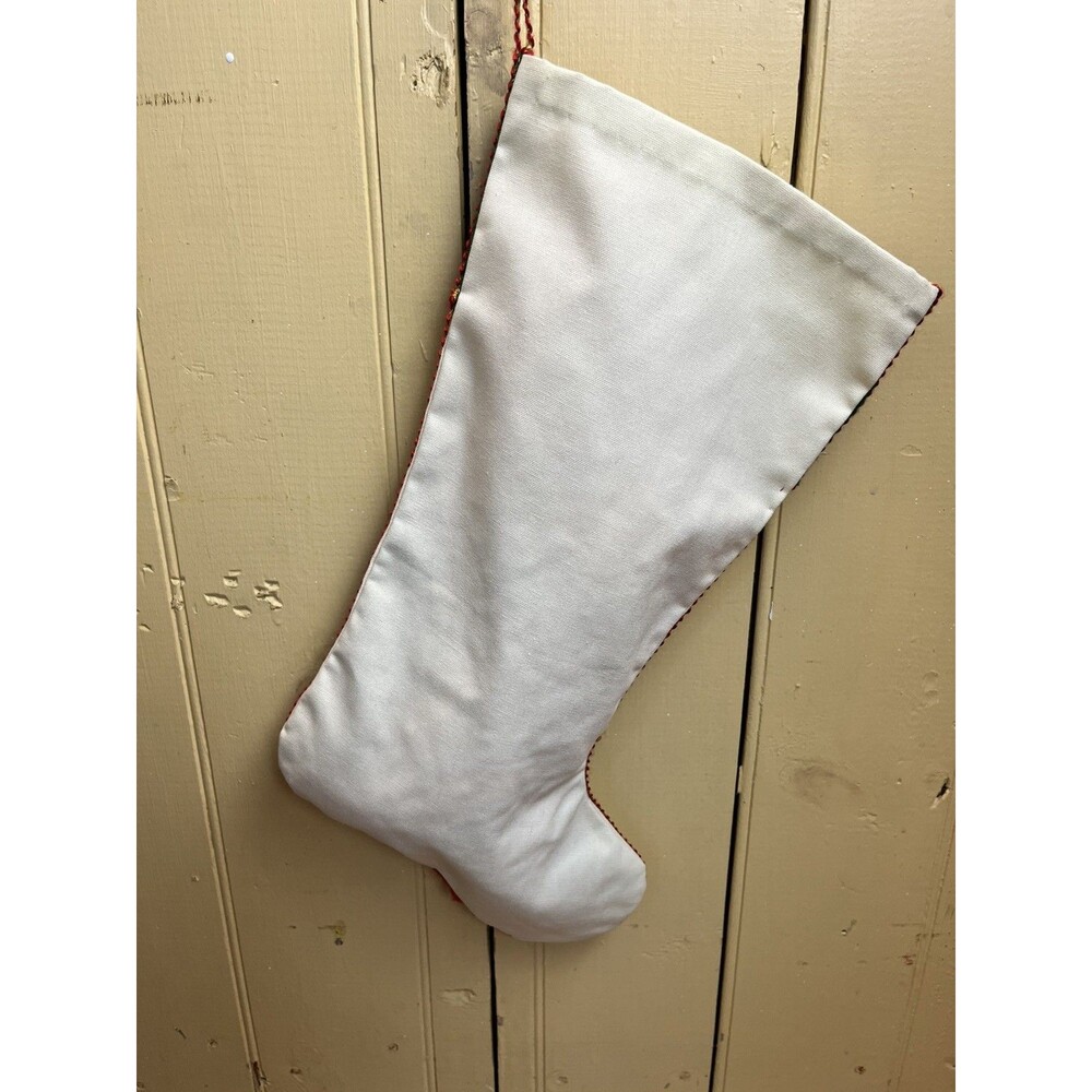 Vintage Hummel Christmas Stocking Hand Embroidered Crewel On Linen & Felt 17" - Picture 7 of 8